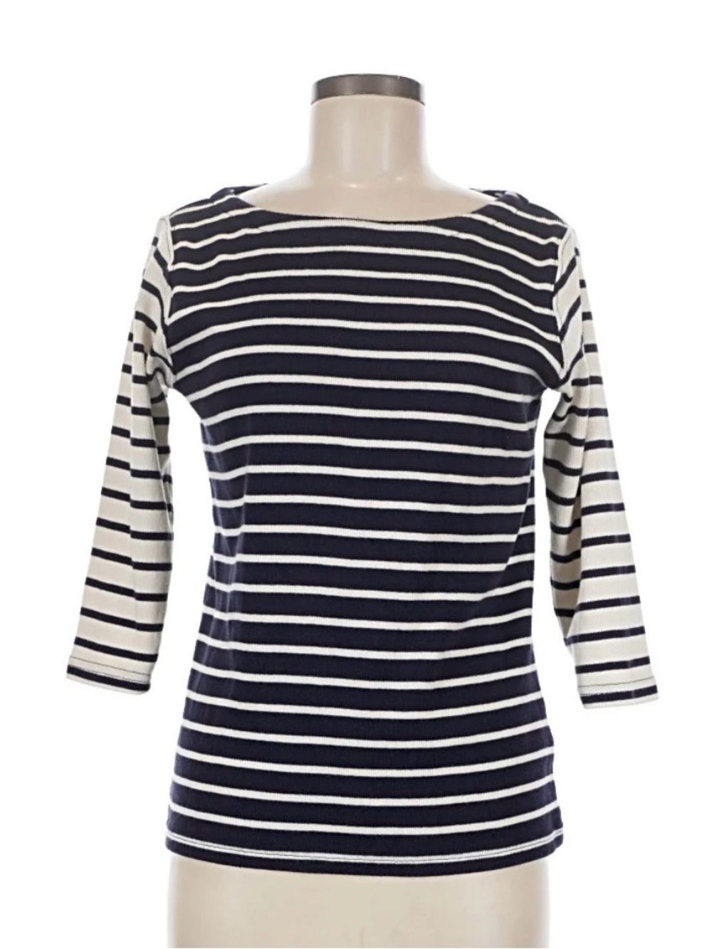 L.L. bean 100% Cotton 3/4 Sleeve Striped boatneck Top Shirt Plus Size 1X